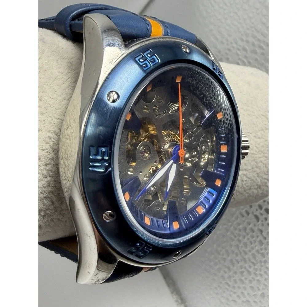 Akribos XXIV Automatic AK476BU Mens Working Skeleton Watch 48MM 8